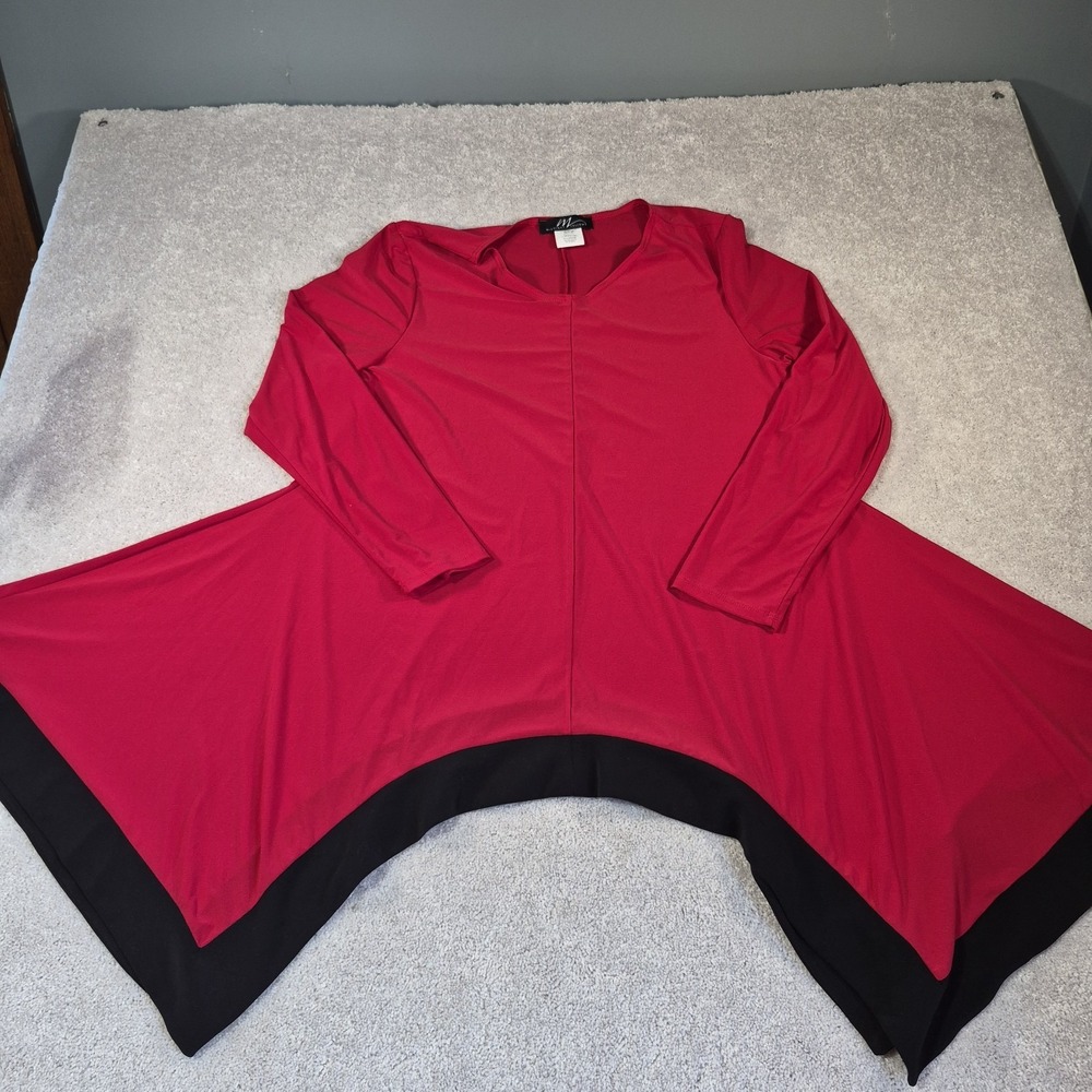 Midnight Velvet Red Handkerchief Hem Tunic Top Black Border Women Size XL USA
